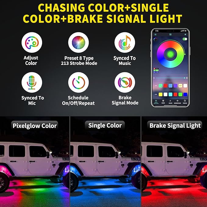 12 Pods Full Angle RGB Rock Lights Compatible with 12V Trucks Jeep UTV SUV ATV Boat Golf Cart, Waterproof Multi-Color, App/Remote Control Led Rock Lights with Music Mode(Patented)