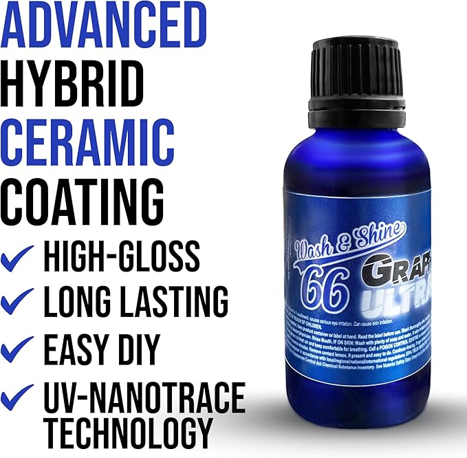 Wash&Shine 66 Graphene Ceramic Coating UV Nanotrace – High Gloss Hydrophobic Paint Protection for Cars, Motorcycles, Trucks, RVs, Boats – Easy DIY Application UV Nanotrace Technology 1fl oz