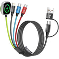 Travel Essentials Watch Charger, Dual Type-C 4 in 2 Multi Charging Cable, USB A/C Travel Charger for Multiple Devices for iWatch Ultra/SE/11-2, iPhone 17-11, Galaxy S25-21, iPad (1PACK 5FT)
