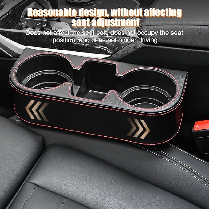 Car Seat Gap Filler Organizer with Cup Holder, Leather Multifunctional Vehicle Front Seat Crevice Storage Box Bag, Automotive Console Side Bucket Pocket, Universal Fit (Brown)