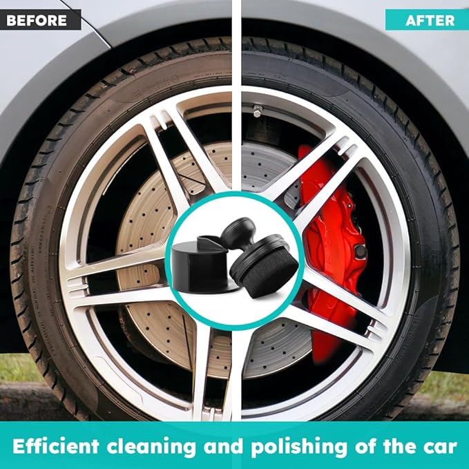 2 Pack Auto Detail Brushes, Tire Shine Applicator Brush, Automotive Tire Dressing Applicator Brush, High Density Portable Car Tire Brush with Seal Cover for Car Wash Kit(Black)