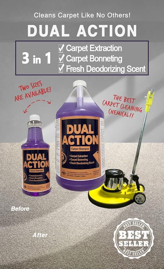 Dual Action Carpet & Bonnet Shampoo, Deodorizing, Carpet Extraction, 1 Gal