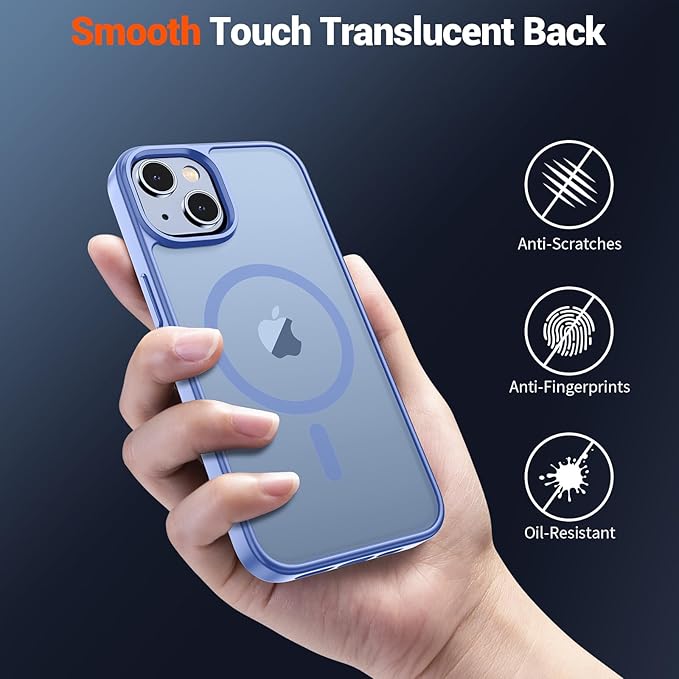 SUPFINE Magnetic for iPhone 14 Case & iPhone 13 Case (Compatible with MagSafe)(Military Grade Drop Protection) Slim Translucent Matte Shockproof Phone Cover,Blue Purple