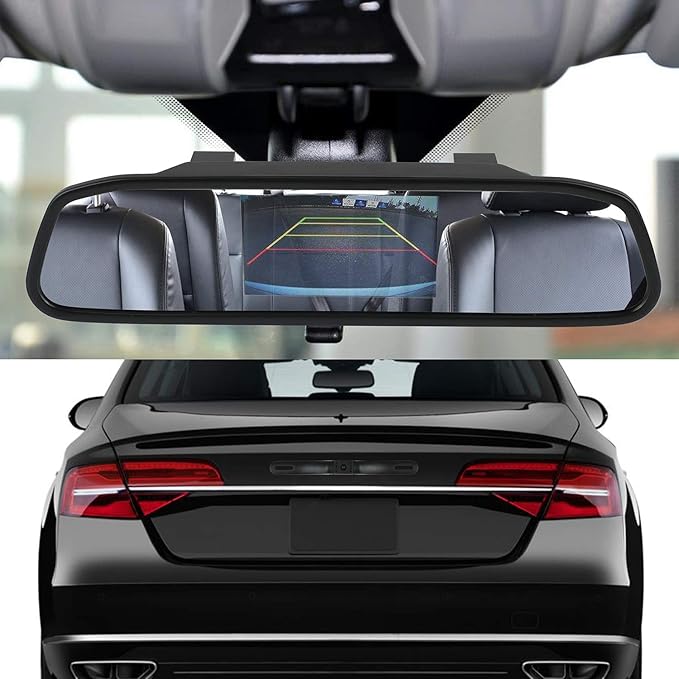 Backup Camera and Monitor Kit, 4.3" Car Vehicle Rearview Mirror Monitor for Car Reverse Camera Waterproof Car Rear View Camera with 9 LED Night Vision (4.3" Backup Camera)