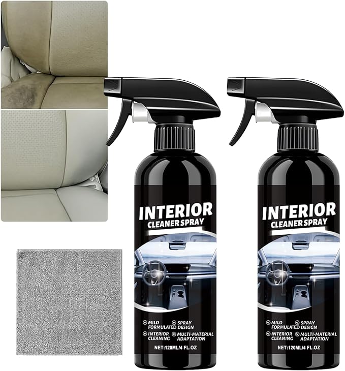Multipurpose Interior Car Cleaner, Car Cleaning Kit, Upholstery Cleaner for Leather, Vinyl, Dashboard, Removes Dirt, Grease and Stains, Restores Gloss, Refreshed Scent (2Pcs)