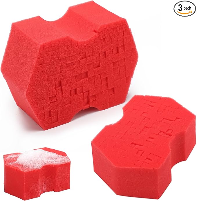 Big Sponge 2.0 Soft Car Wash Sponge with Enhanced Grip Reaches Tight Spots Safe for All Paint Types Works with Rinseless Wash Car Soap (Red)