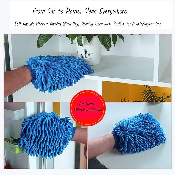 3PCS Car Wash Kit with 2 Premium Soft Microfiber Chenille & Plush Wash Mitts + High-Density Sponge, Scratch-Free Cleaning for Cars/Home/window/mirror/bathroom – Durable&Absorbent& Multi-Purpose (3)