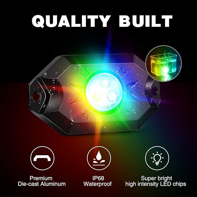 Nilight RGB LED Rock Lights Kit 8 pods Underglow Neon Multicolor with Bluetooth App Control Music Mode IP68 Exterior Wheel Well Party Lamp for ATV UTV Golf Cart Truck Boat RV