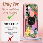for Samsung Galaxy A16 5G Phone Case - Compatible with MagSafe Women Girls Cute Magnetic Protective Cover Kawaii Girly Cat Flower Floral Heavy Duty Shockproof Design for Samsung A16 5G Case