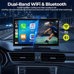 LAMTTO 9" Wireless CarPlay Screen with Net-Flix YouTube Apps Portable Car Play Screen for Apple Carplay and Android Auto with Backup Camera Navigation Bluetooth Voice Control AUX Siri