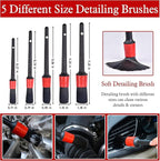 Nurkul 11Pcs Auto Detailing Set, Boar Hair Brushes, Steel Wire & A/C Brushes, Red, Soft Bristles, Wood Handles for Cleaning Interior, Exterior, Leather, 6 Sizes