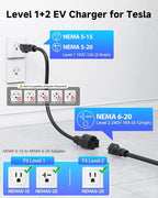 SEGUMA Level 1/2 Tesla Charger, 12A/16A, 25ft Extension Cable, Dual Voltage 240V NEMA 6-20 Plug & 120V NEMA 5-15 Adapter, NACS Connector, Portable Home Electric Car EV Charger for Tesla Models Y/X/3/S