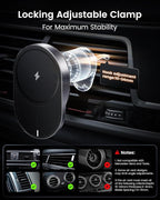 for MagSafe Car Mount Charger, 15W Fast Wireless Cars Charger with Retractable Charging Cable, Magnetic Car Phone Holder for iPhone 17/16/15/14/13/12 Series (Plus & Mini) (Black)
