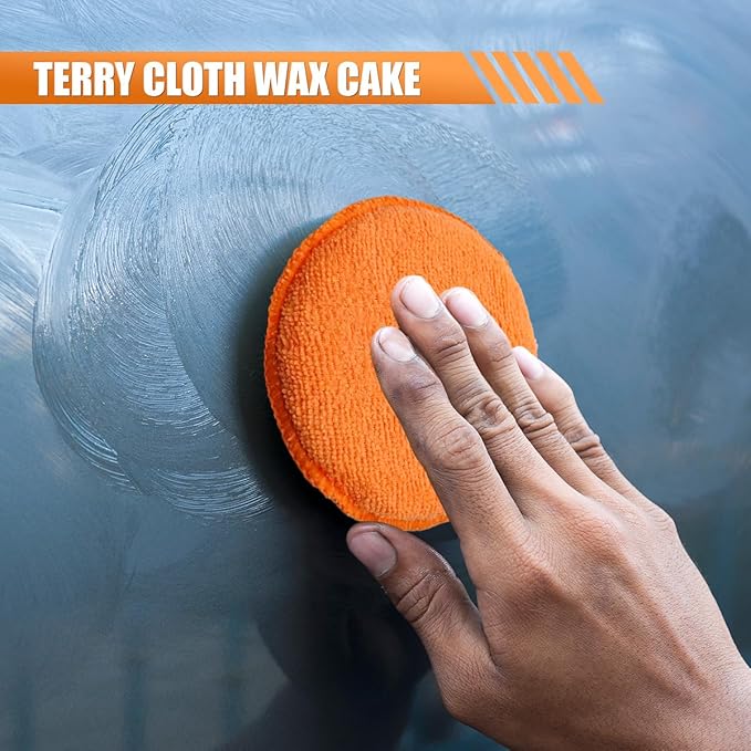 Craedli 9PCS Car Wash Detailing Tool Kit, Car Wash Mitt, Microfiber Cloths, Cleaning Sponge, Wheel Brush, Wax Applicator Pad, Universal Auto Interior & Exterior Cleaning Supplies (Orange)