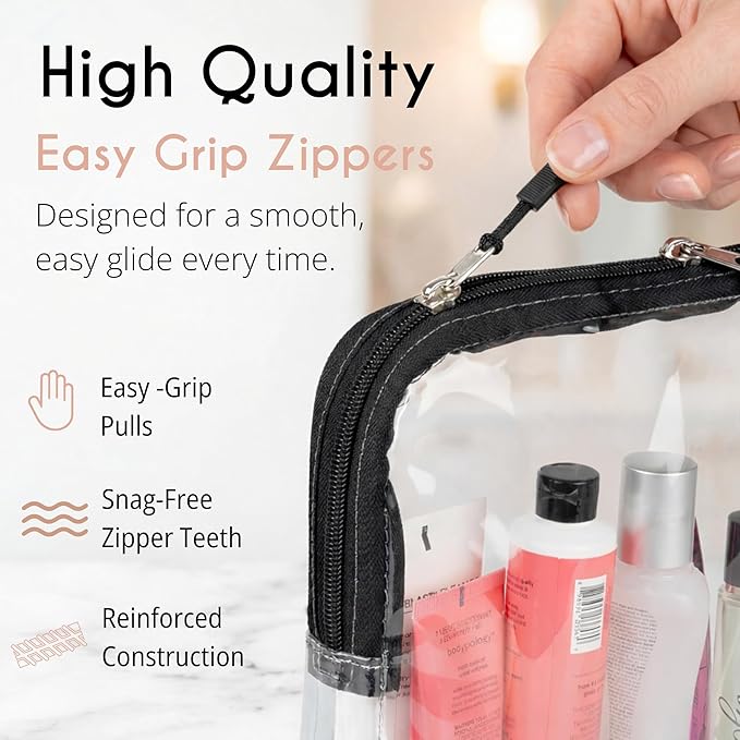 BORSALI TSA Approved Toiletry Bag - Clear Quart Size for 3-1-1 LIquids for Carry On Travel - Toiletries Organizer - Cosmetic Pouch with Zipper - Travel Accessories - White