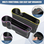 7 Color Led Car Seat Gap Organizer Car Seat Pocket Gap Filler with USB+C Charger,2 Pack Car Seat Gap Storage Console Side Gap Filler with Cigarette Lighter 2026 Fast Charger Seat Gap Filler (Black)