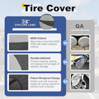 Explore Land Tire Covers 4 Pack - Tough Wheel Protector for Truck, SUV, Trailer, Camper, RV Universal Fits Tire Diameters 23-25.75 inches Black & Gray