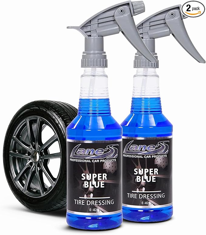 LANE'S Super Blue Tire Dressing Spray | High-Gloss Car Tire Shine Spray | No Sling, No Run, Long Lasting | Protects from Cracks & UV Rays | Non-Greasy Automotive Dressing & Cleaner | 16oz, 2 Pack