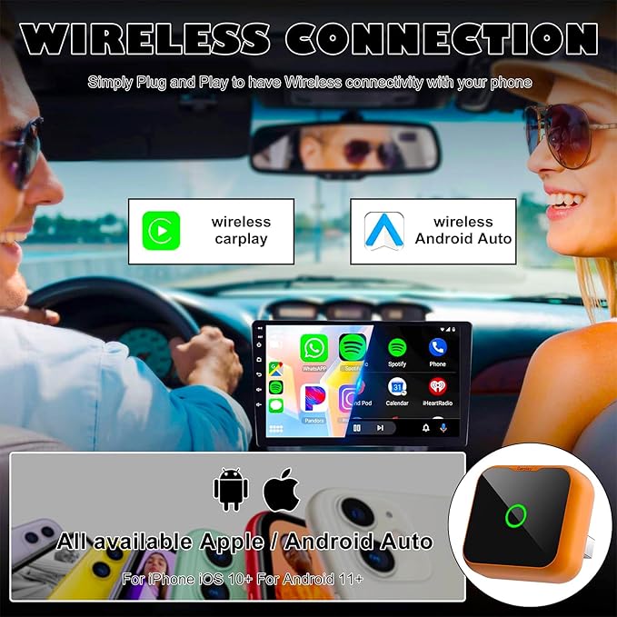 2-in-1 Wireless CarPlay Adapter for iPhone & Android Auto, Mini Wired to Wireless Dongle, Plug & Play, Stable Connection, iOS 10+/Android 11+, Lifetime OTA Updates (Not for BMW/Tesla)