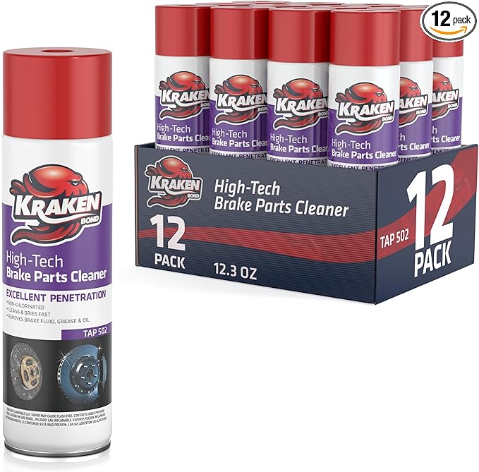 KRAKEN BOND Non-Chlorinated Brake Parts Cleaner Spray, Instant Removal, Fast Drying, 12.3fl oz - 12 Pack