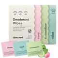Dew Well Deodorant Wipes - On-the-Go Travel Deodorant - Fresh Mint, Rose & Cucumber Scents Body Wipes for Women - Aluminum, Paraben & Sulfate Free Mini Toiletries - 50 Count, Mint/Rose/Cucumber