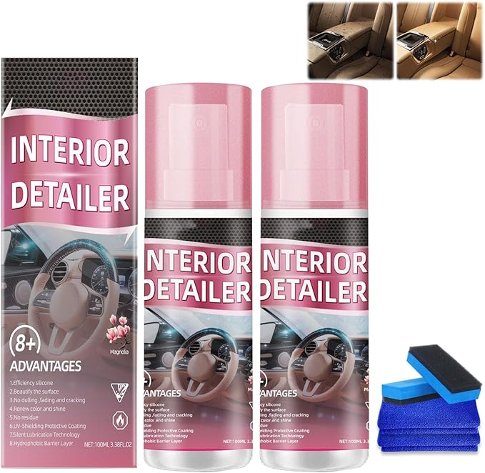 2PCS Polishing Cleaner Car Interior, 2026 Car Interior Cleaner Spray, 100ml Multi-Surface Car Interior Detailing Cleaner Suitable for Cleaning Rubber, Plastic, and Leather Surfaces Inside Vehicles