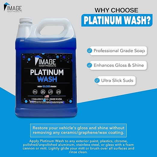 Image Wash (1-Gallon Platinum Wash Car Soap Concentrated pH-Neutral Foam Soap for Foam Cannon & Bucket wipe Safe for Wax Ceramic Coatings High Lubricity Biodegradable Formula with Bubble Gum Scent