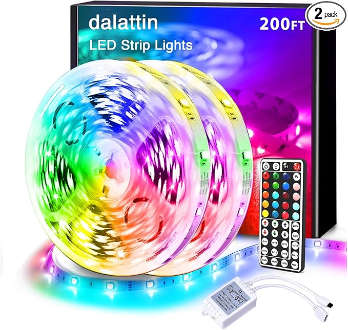 dalattin LED Strip Lights 200ft Lights Strip for Bedroom, Desk, Indoor Room Bedroom Brithday Gifts Decor with 44 Keys Remote and 24V Power Supply Color Changing Lights,2 Rolls of 100ft