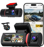 3 Channel Dash Cam Front and Rear Inside, 4K+720P+720P Dashcam, 5GHz WiFi GPS Dash Camera for Cars with 64GB Card, 24H Parking Monitor, Super Night Vision, Loop Recording, G-Sensor, WDR for Car Camera
