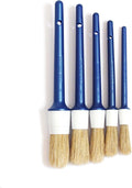 Natural Boar Hair Detailing Brush 5pcs Set, Automotive Non-Slip Detail Brushes for Cleaning Wheels, Engine, Interior, Exterior, Leather, Seat, Lug Nut, Emblems, Air Vents, Car, Motorcycle