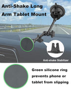 Heavy Duty Magnetic Tablet Mount for Truck Dashboard Windshield, Long Arm Suction Cup Car Mount for iPad Pro Air Mini 4–11'', MagSafe Holder for SUV Van Pickup iPhone 16/15 Galaxy