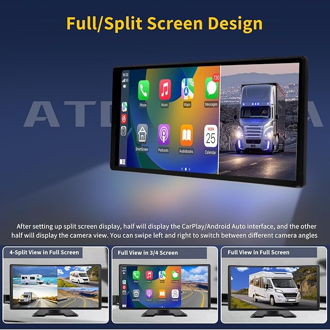 Semi Truck Camera System with Apple Carplay & Andriod Auto,Dash Cam for Semi Truck with 4-Channel 1080P RV Camera System,10.36" IPS Touchscreen, 360° All-Round Recording, 24H Parking Monitoring