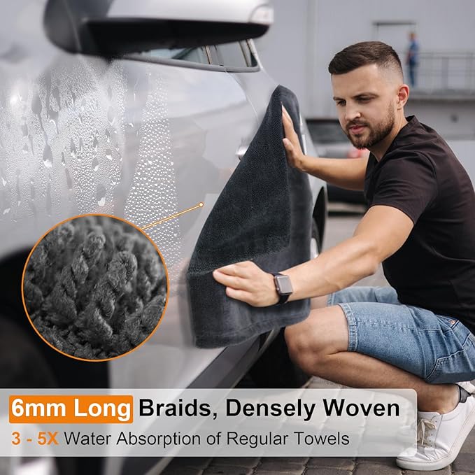 KZKR 2 Pack Car Drying Towel, Dual Sided Microfiber Cleaning Towels (24x35+16x16), 1300GSM Ultra Absorbent, Streak Free, No Scratch, Machine Washable