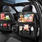 Luxury PU Leather Car Organizer with Foldable Tablet Tray, 9 Storage Pockets for Back Seat