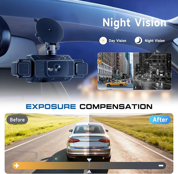 4 Channel Dash Cam 360° View Front and Inside Rear, 3 Inch 1080P Full HD Dash Camera for Car with 5G WiFi & App, Night Vision, Parking Mode, G-Sensor, Loop Recording