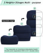 JefDiee Inflatable Travel Foot Rest Pillow, Kids Airplane Bed, Adjustable 3 Layers Height Leg Rest Pillow, Adults Travel Essentials Great for Airplane, Office, Home, Trains, Cars (Blue)