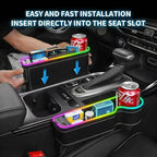 7 Colors LED Car Seat Gap Organizer Front Seat Organizer with 56W Fast Charger Center Console Gap Filler with USB Type C Charging Car Organizer with Cup Holder,LED Auto Interior Accessories (Black)