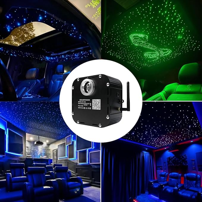AZIMOM High Brightness 50W Twinkle Fiber Optic Starlight Kits 1200pcs*0.03in*16.4ft End Glow Fiber Strands Sound Activated Bluetooth/APP Remote Control Home Shop Lobby Theater Ceiling Roof Decor