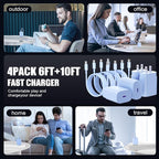 Essri Type C Charger Fast Charging for Samsung Galaxy S25/S24/S23/S22/Note 20,4Pack 25W Super USB C Fast Charger Block with (6ft+10ft) x2 Cables for iPhone 15/16 Pro Max/Plus, Android Phones-Blue