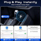 CarPlay Wireless Adapter for iPhone & Android Auto,Plug and Play Mini Size 2 in 1 Apple Wireless CarPlay Adapter,Easy Setup Fit Android & iOS 10+,Extension Cable USB & USB-A/Type-C,Stable Control