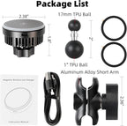 15W Magnetic Wireless Charging Phone Holder Base for RAM Mounts - TEC and Fan Dual Cooling - 1" (25mm) Ball Mount with Short Aluminum Arm, Compatible with Magsafe iPhone 17/16/15/14/13/12 Series