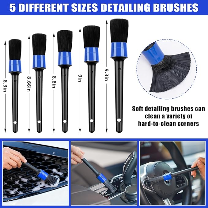 AUTODECO Windshield Cleaner Tool, 17Pcs Car Interior Detailing Kit, Detailing Brush, Towels, Duster, Car Cleaning Kit Interior for RVs, Truck, Trailer (Blue)