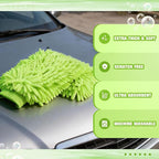 24 Pack Car Wash Mitt Bulk Microfiber, 10'' x 8'' Chenille Car Wash Mitt Gloves, Scratch Free Double Sided No Lint No Marks for Truck SUV and All Vehicle Surfaces (Lime Green)
