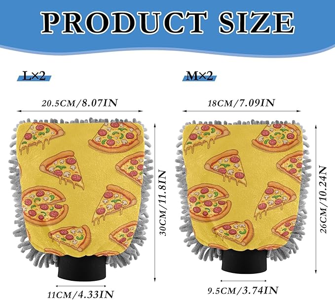 Qilmy Sliced Pizzas Microfiber Chenille Car Wash Sponge Scratch Free Car Wash Mitt Absorbent Mitt Sponge for Trucks SUVs Car Washing Home Cleaning, Large
