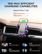 JOYMASS Wireless Car Charger, Phone Holders for Your Car, 15W Auto Clamping Phone Mount Car Accessories for iPhone 16 15 14 13 12 Mini Pro Max, Samsung Galaxy S24 Ultra S23 S22+ Note 20, etc - Purple