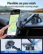 HTU [True Military-Grade] 2025 Upgraded Car Phone Holder 【Safety Certs & No Smell】 Cell Phone Holder for Car Mount for Dashboard Windshield Air Vent Long Arm Thick Case,Purple
