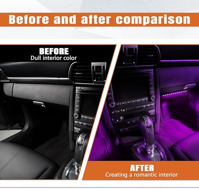 Wuyaoyao Car LED Interior Light, 48 LED Lights Multicolor Music Car Strip Light, Car Strip Light with Sound Active Function and Remote Control, Under Dash Lighting Kit (Cigarette Lighter+Remote)