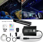AZIMOM Mini 6W Twinkle 400pcs0.03in 9.8ft Fiber Optic Starlight Headliner+ 180pcs Fiber Pure White Meteor Shooting Star for Car Home, End Glow Fiber Strands Sound-Activated APP& Remote Control