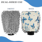 Qilmy Blue Butterfly Microfiber Chenille Car Wash Sponge Scratch Free Car Wash Mitt Absorbent Mitt Sponge for Trucks SUVs Car Washing Home Cleaning, Large
