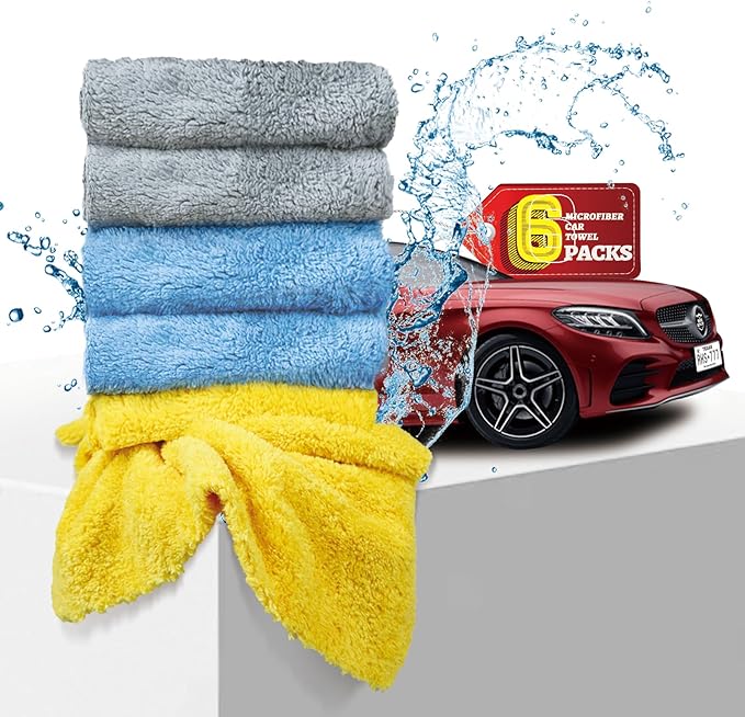 Microfiber Towel for Car Cleaning,Cleaning Supplies Upgraded 450gsm Ultra-Thick,Washcloths Detailing,Exterior Interior Microfiber Rags 16in x 16in(6-Pack)